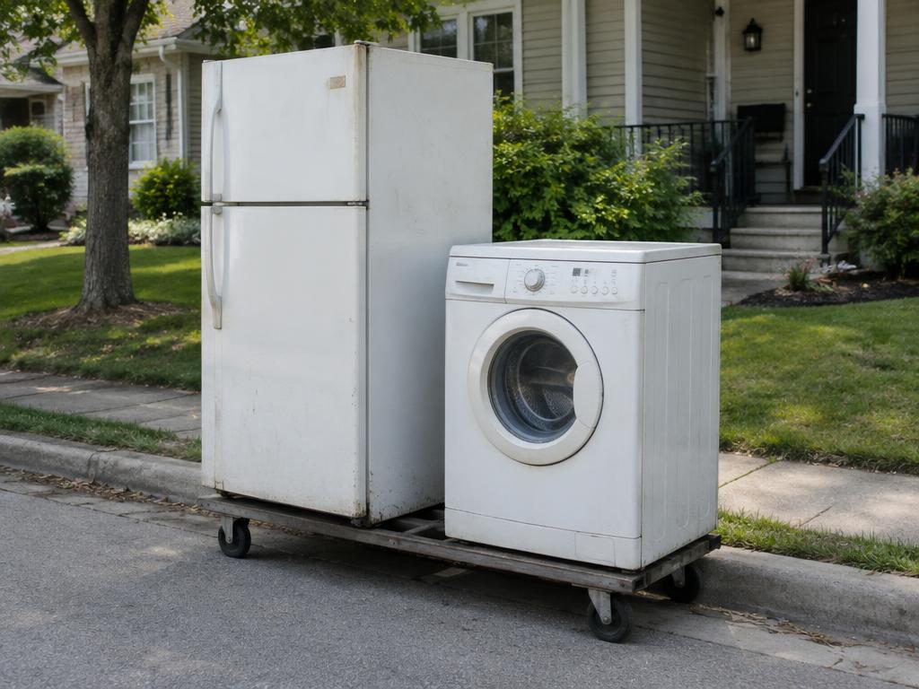 Old refrigerator and washing machine at the curb ready for removal